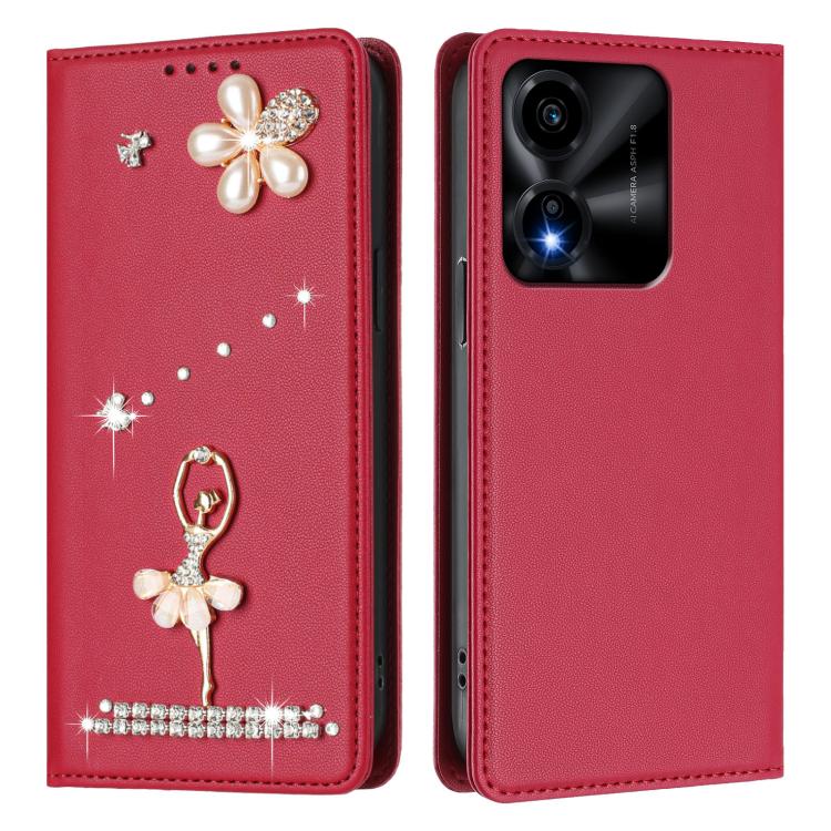 For Honor X5c 4G / X5c Plus 4G Ballet Girl Diamond Studded RFID Vegan Leather Phone Case