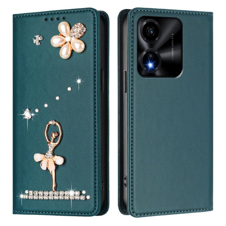 For Honor X5c 4G / X5c Plus 4G Ballet Girl Diamond Studded RFID Vegan Leather Phone Case