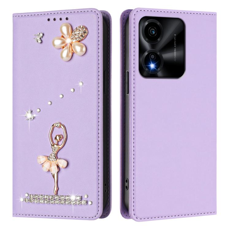 For Honor X5c 4G / X5c Plus 4G Ballet Girl Diamond Studded RFID Vegan Leather Phone Case