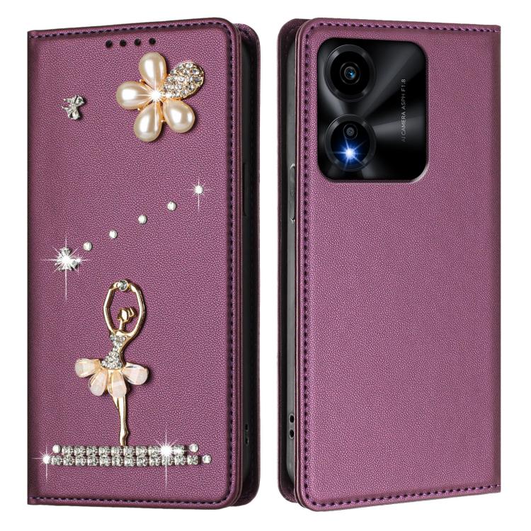 For Honor X5c 4G / X5c Plus 4G Ballet Girl Diamond Studded RFID Vegan Leather Phone Case