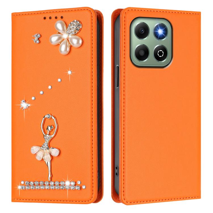 For Honor X6b 4G / X6a 4G Ballet Girl Diamond Studded RFID Vegan Leather Phone Case