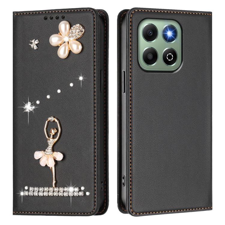 For Honor X6b 4G / X6a 4G Ballet Girl Diamond Studded RFID Vegan Leather Phone Case