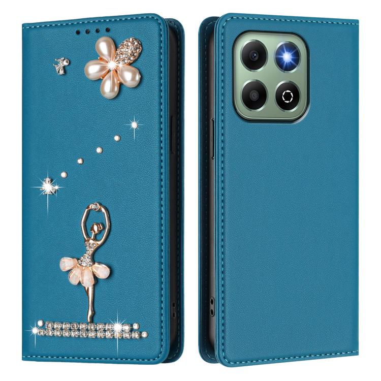 For Honor X6b 4G / X6a 4G Ballet Girl Diamond Studded RFID Vegan Leather Phone Case