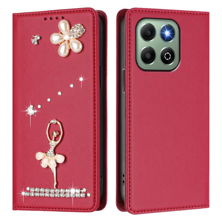 For Honor X6b 4G / X6a 4G Ballet Girl Diamond Studded RFID Vegan Leather Phone Case