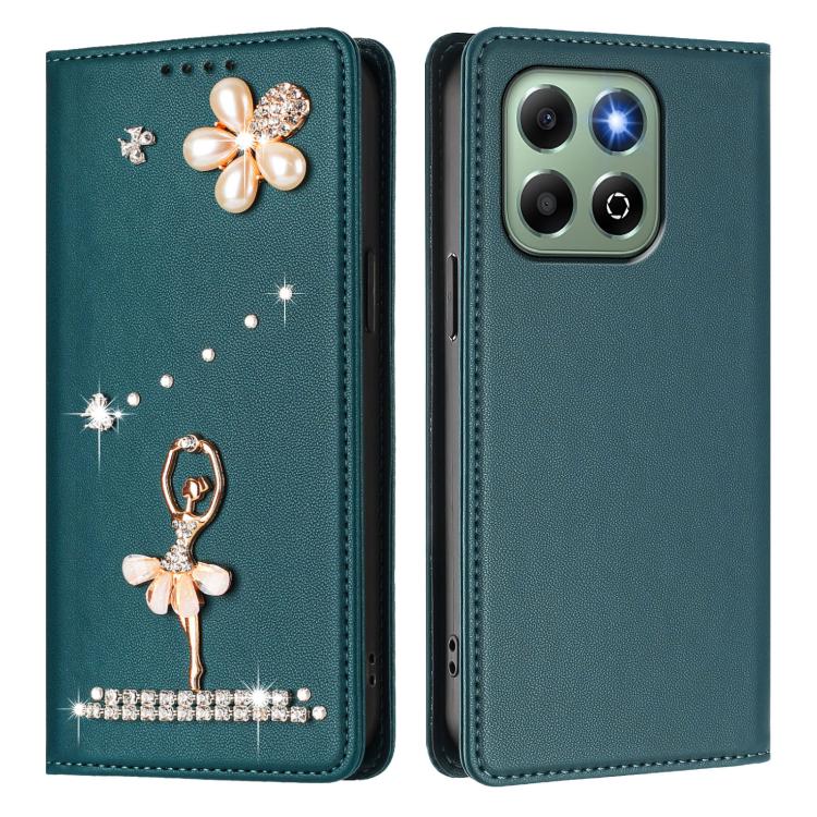 For Honor X6b 4G / X6a 4G Ballet Girl Diamond Studded RFID Vegan Leather Phone Case
