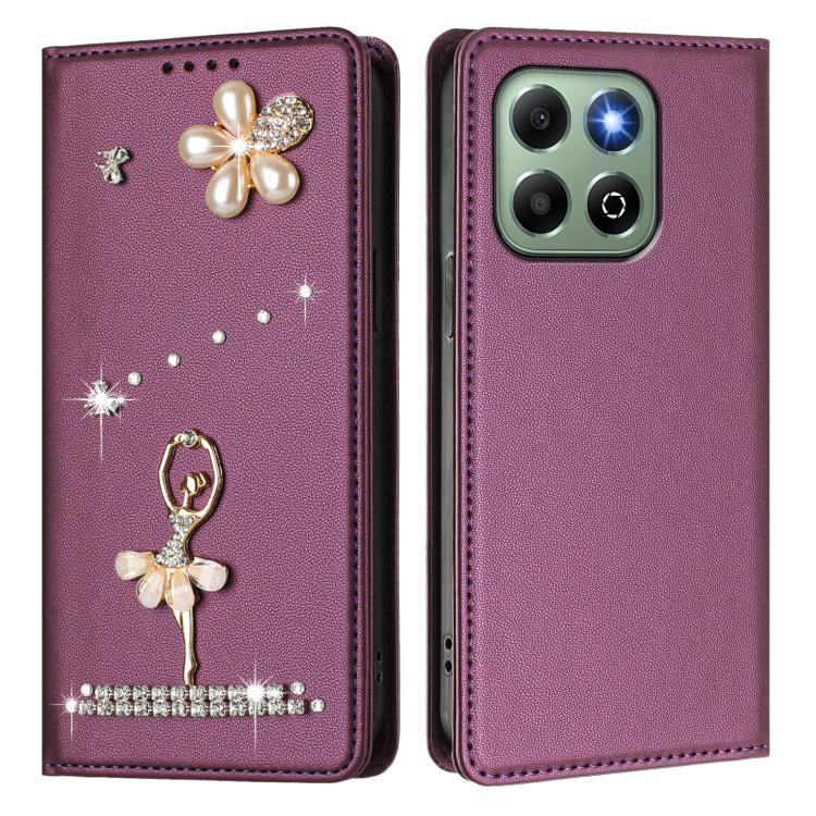 For Honor X6b 4G / X6a 4G Ballet Girl Diamond Studded RFID Vegan Leather Phone Case