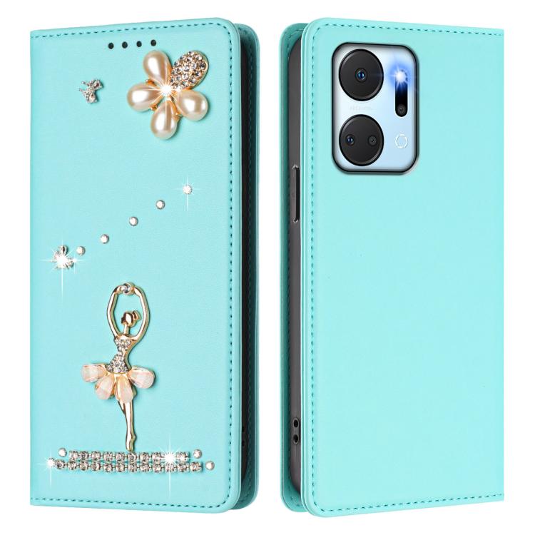 For Honor X7a 4G / Play7T 5G Ballet Girl Diamond Studded RFID Vegan Leather Phone Case