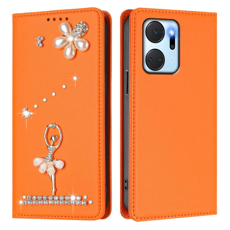 For Honor X7a 4G / Play7T 5G Ballet Girl Diamond Studded RFID Vegan Leather Phone Case