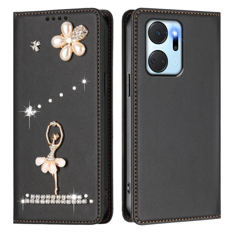 For Honor X7a 4G / Play7T 5G Ballet Girl Diamond Studded RFID Vegan Leather Phone Case