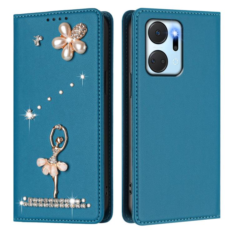 For Honor X7a 4G / Play7T 5G Ballet Girl Diamond Studded RFID Vegan Leather Phone Case