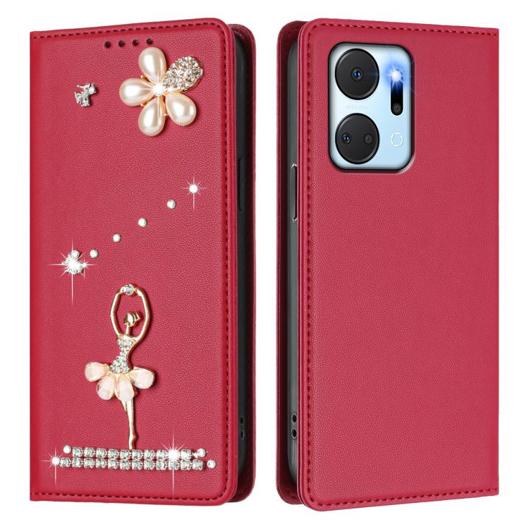 For Honor X7a 4G / Play7T 5G Ballet Girl Diamond Studded RFID Vegan Leather Phone Case