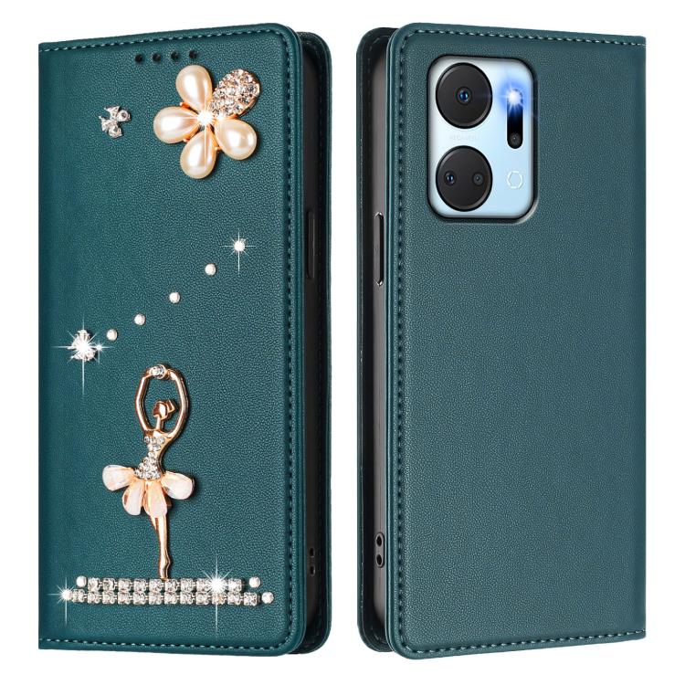For Honor X7a 4G / Play7T 5G Ballet Girl Diamond Studded RFID Vegan Leather Phone Case