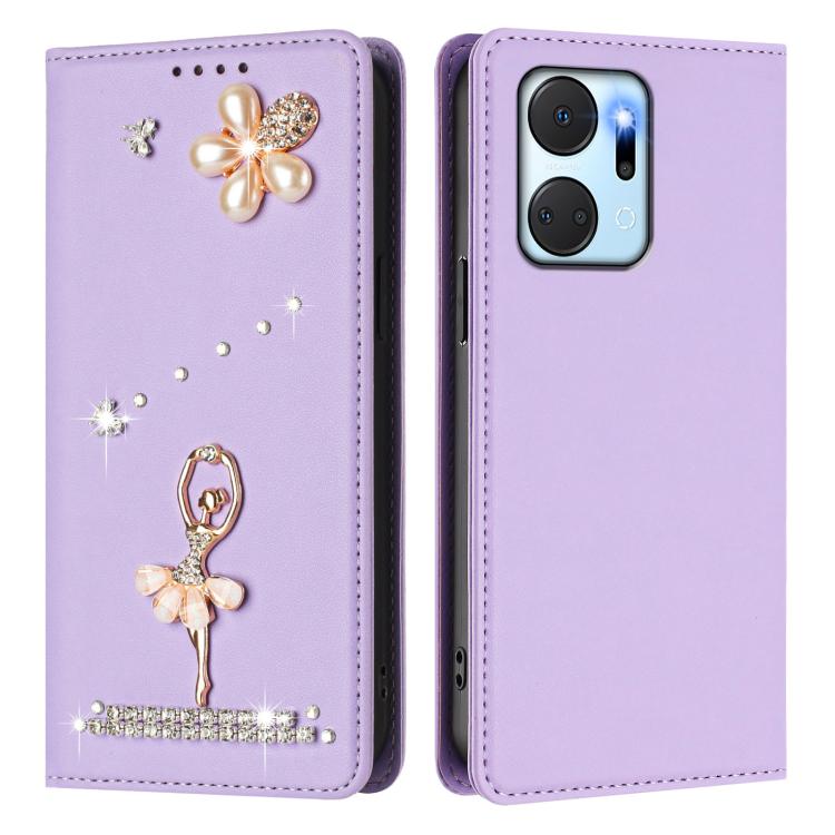 For Honor X7a 4G / Play7T 5G Ballet Girl Diamond Studded RFID Vegan Leather Phone Case