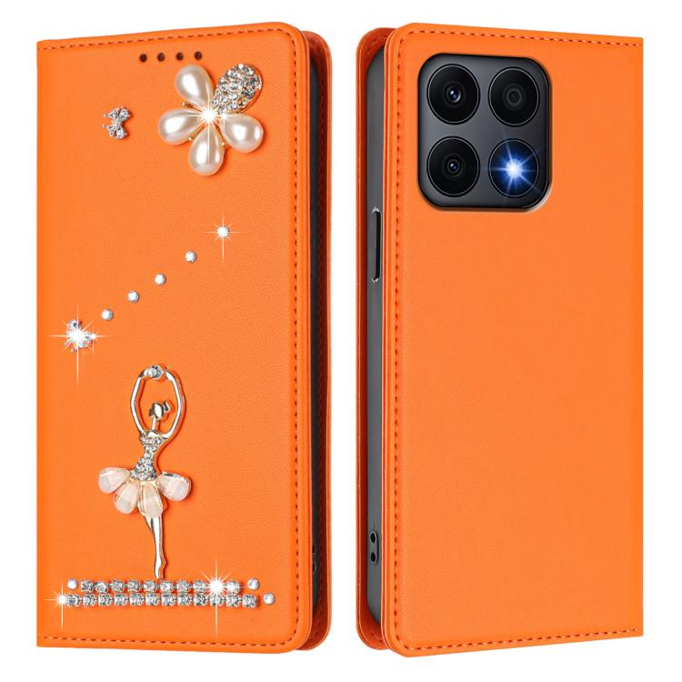 For Honor X8a 5G / X8 5G / X6 4G Ballet Girl Diamond Studded RFID Vegan Leather Phone Case