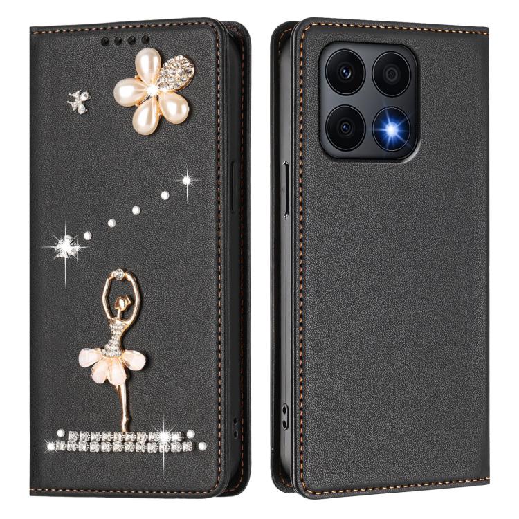 For Honor X8a 5G / X8 5G / X6 4G Ballet Girl Diamond Studded RFID Vegan Leather Phone Case