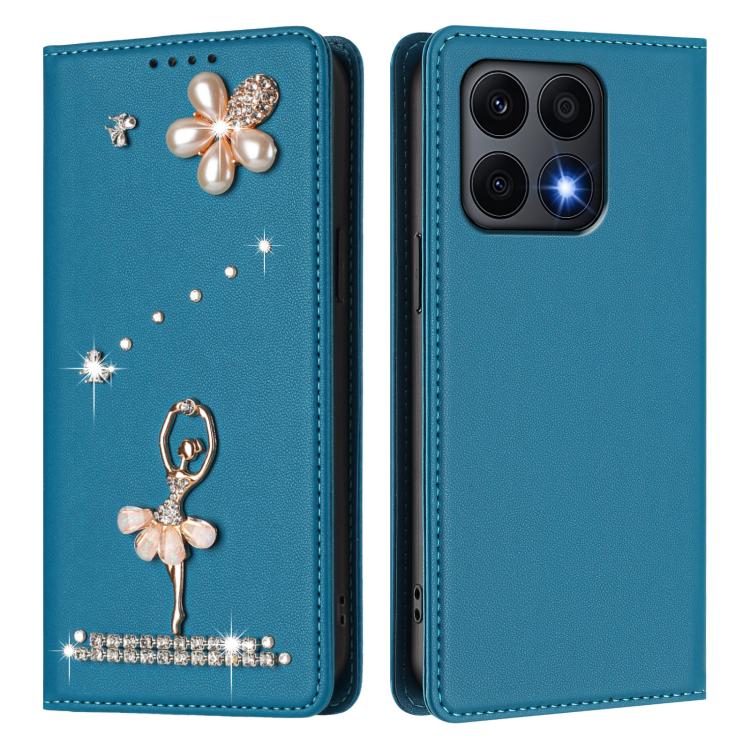 For Honor X8a 5G / X8 5G / X6 4G Ballet Girl Diamond Studded RFID Vegan Leather Phone Case