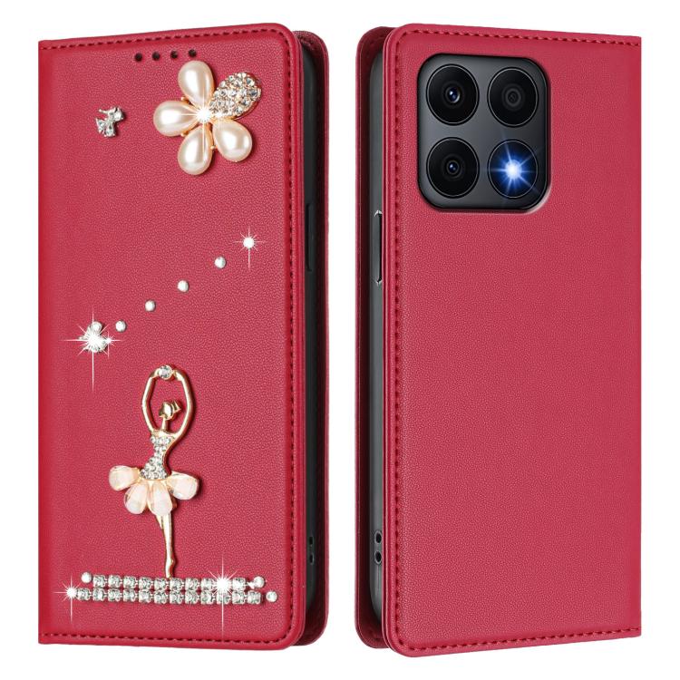 For Honor X8a 5G / X8 5G / X6 4G Ballet Girl Diamond Studded RFID Vegan Leather Phone Case