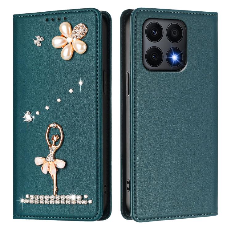 For Honor X8a 5G / X8 5G / X6 4G Ballet Girl Diamond Studded RFID Vegan Leather Phone Case