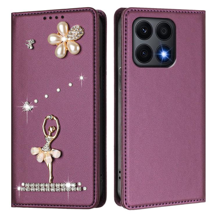 For Honor X8a 5G / X8 5G / X6 4G Ballet Girl Diamond Studded RFID Vegan Leather Phone Case