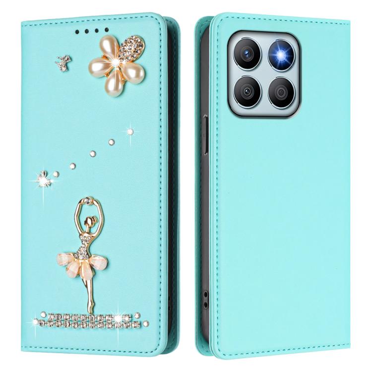 For Honor X8b 4G Ballet Girl Diamond Studded RFID Vegan Leather Phone Case