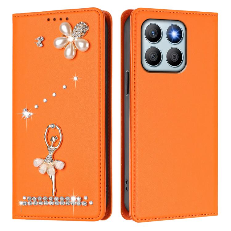 For Honor X8b 4G Ballet Girl Diamond Studded RFID Vegan Leather Phone Case