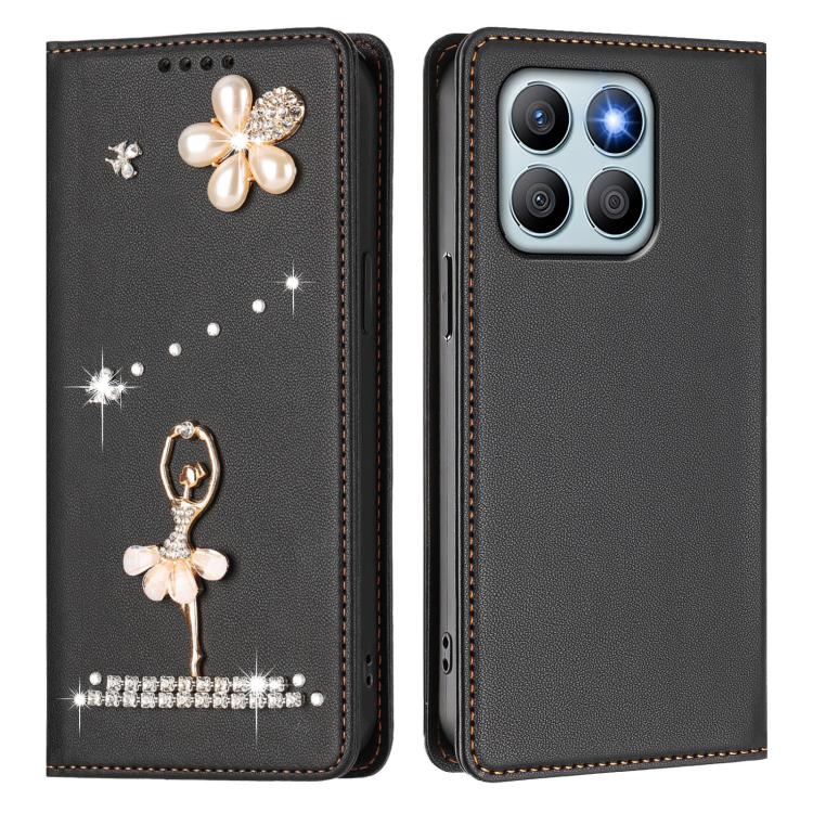 For Honor X8b 4G Ballet Girl Diamond Studded RFID Vegan Leather Phone Case