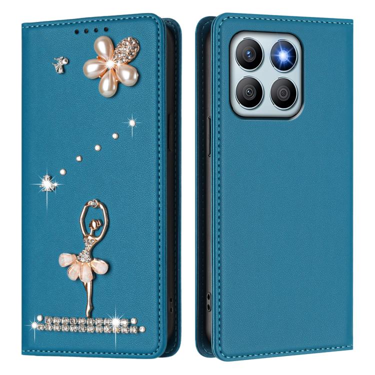For Honor X8b 4G Ballet Girl Diamond Studded RFID Vegan Leather Phone Case