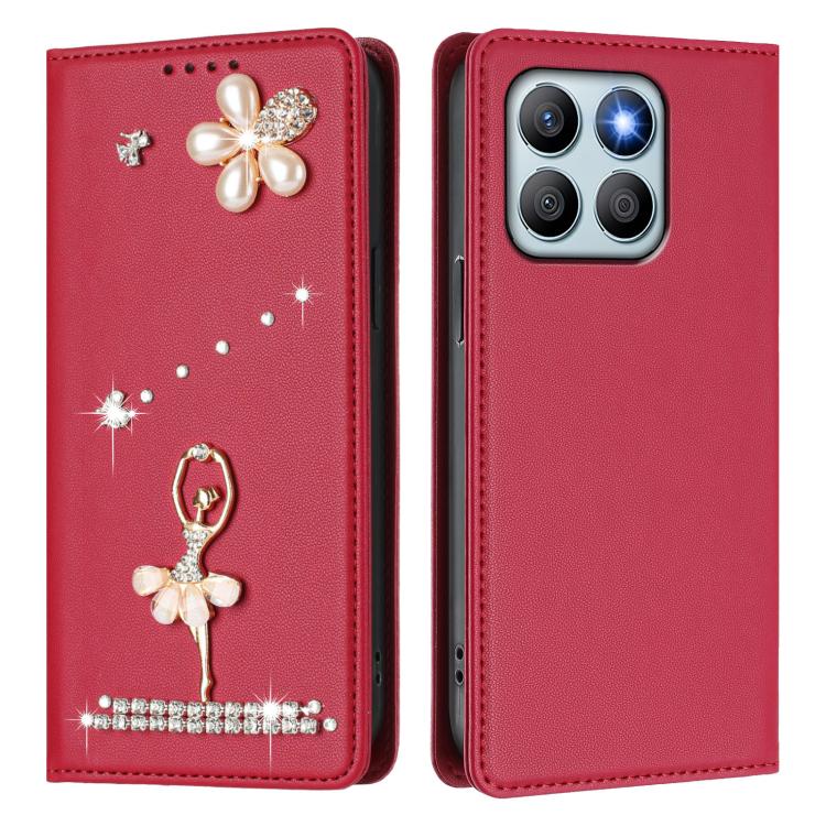For Honor X8b 4G Ballet Girl Diamond Studded RFID Vegan Leather Phone Case