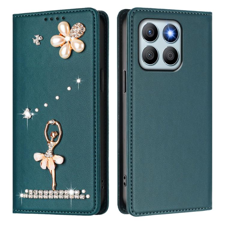 For Honor X8b 4G Ballet Girl Diamond Studded RFID Vegan Leather Phone Case