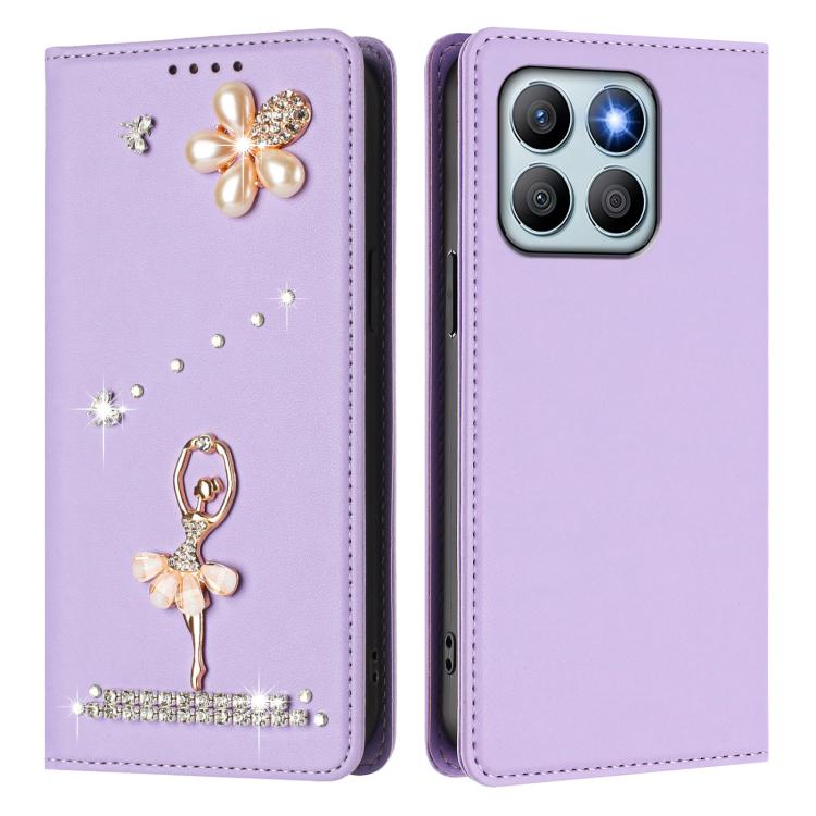 For Honor X8b 4G Ballet Girl Diamond Studded RFID Vegan Leather Phone Case