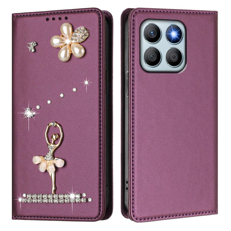 For Honor X8b 4G Ballet Girl Diamond Studded RFID Vegan Leather Phone Case