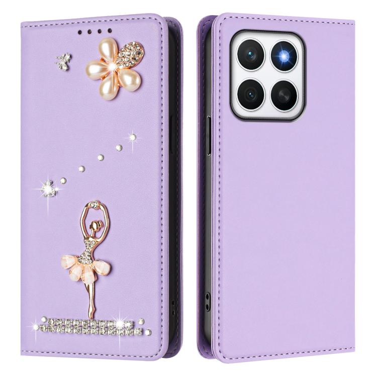 For Honor X8c 4G Ballet Girl Diamond Studded RFID Vegan Leather Phone Case