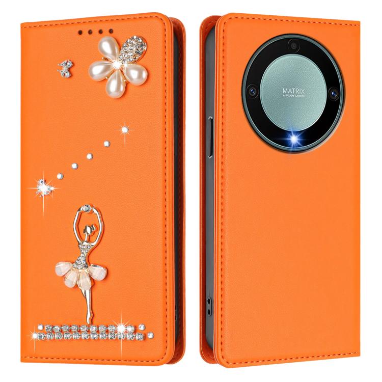 For Honor X9a 5G / Magic5 Lite / X40 5G Ballet Girl Diamond Studded RFID Vegan Leather Phone Case