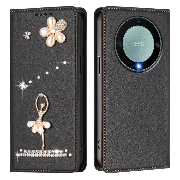For Honor X9a 5G / Magic5 Lite / X40 5G Ballet Girl Diamond Studded RFID Vegan Leather Phone Case