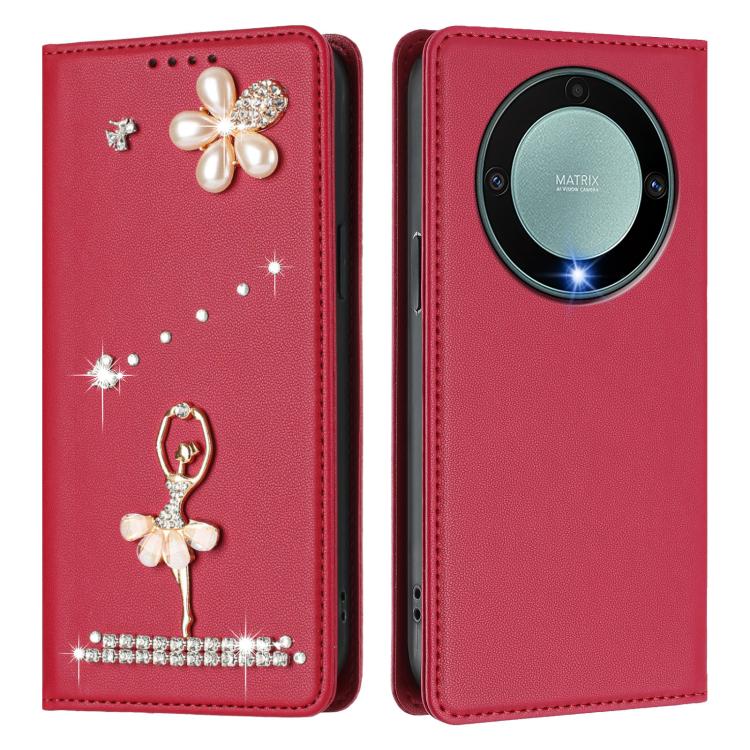 For Honor X9a 5G / Magic5 Lite / X40 5G Ballet Girl Diamond Studded RFID Vegan Leather Phone Case