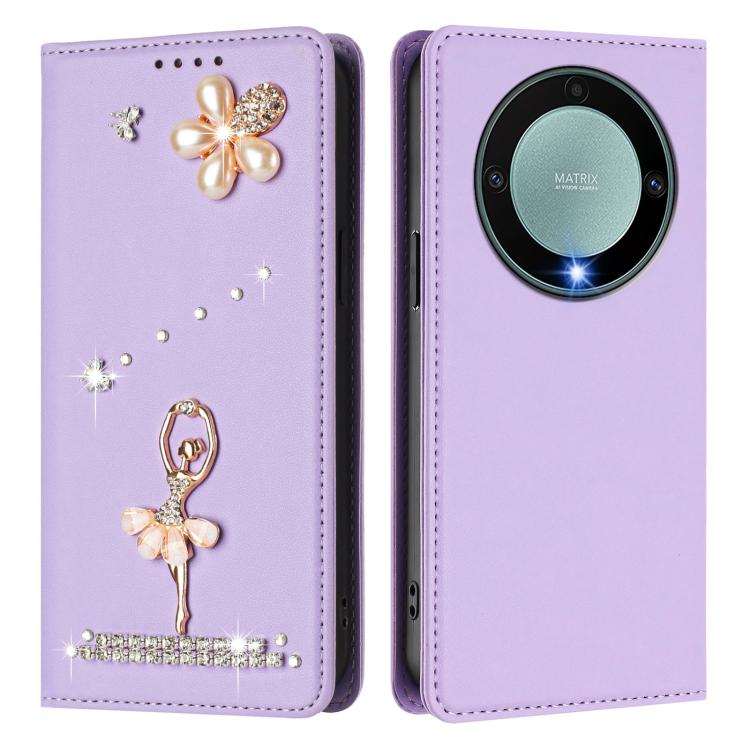 For Honor X9a 5G / Magic5 Lite / X40 5G Ballet Girl Diamond Studded RFID Vegan Leather Phone Case