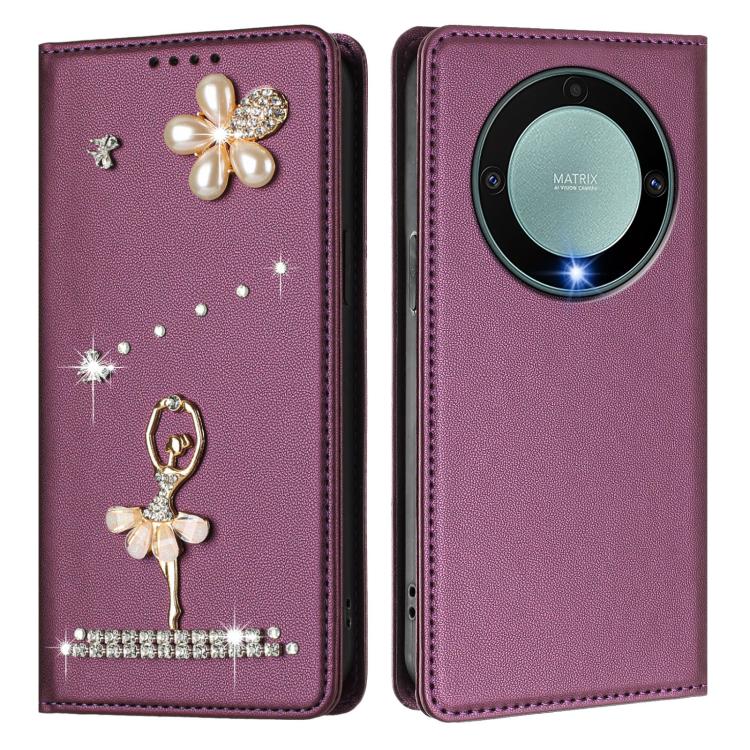 For Honor X9a 5G / Magic5 Lite / X40 5G Ballet Girl Diamond Studded RFID Vegan Leather Phone Case