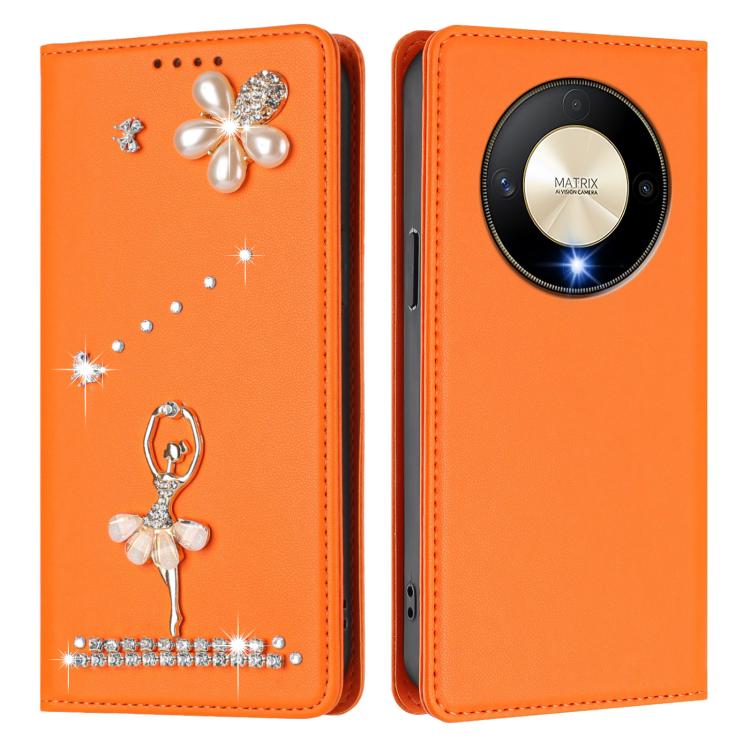 For Honor X9b 5G / Magic6 Lite 5G Ballet Girl Diamond Studded RFID Vegan Leather Phone Case