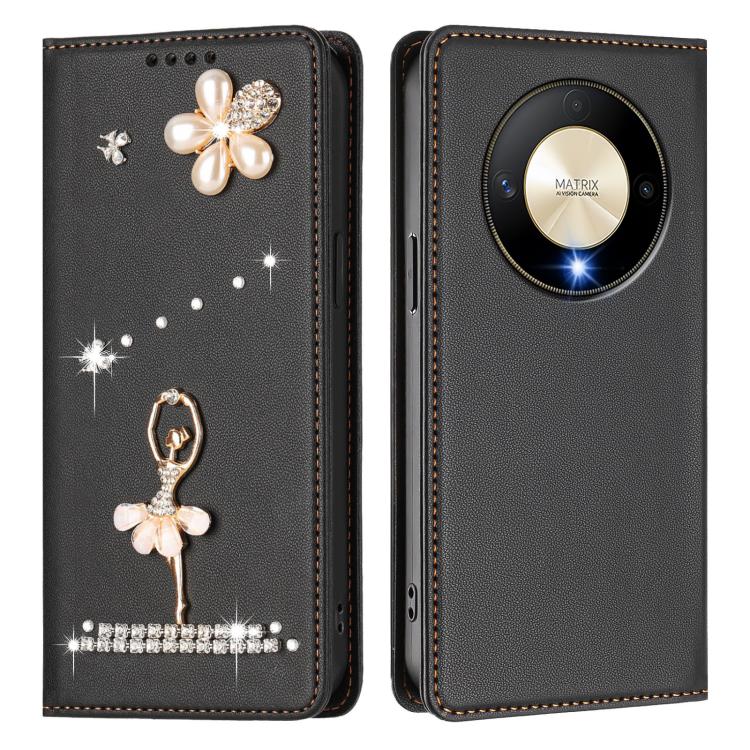 For Honor X9b 5G / Magic6 Lite 5G Ballet Girl Diamond Studded RFID Vegan Leather Phone Case