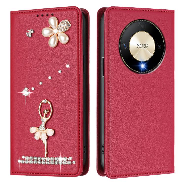 For Honor X9b 5G / Magic6 Lite 5G Ballet Girl Diamond Studded RFID Vegan Leather Phone Case