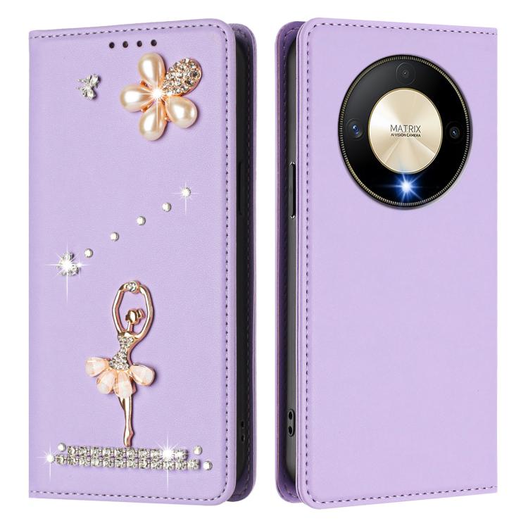 For Honor X9b 5G / Magic6 Lite 5G Ballet Girl Diamond Studded RFID Vegan Leather Phone Case