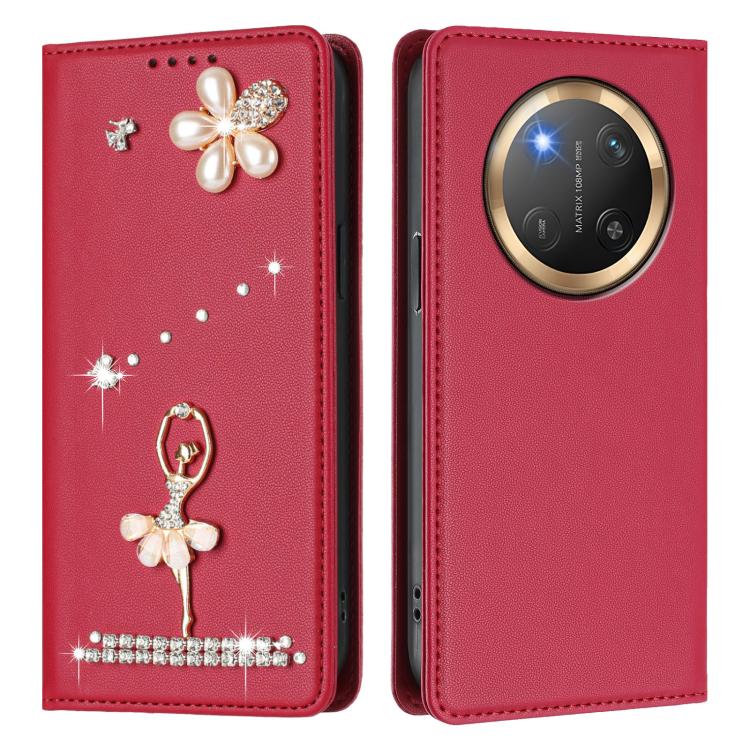 For Honor X9c 5G / Magic7 Lite 5G Ballet Girl Diamond Studded RFID Vegan Leather Phone Case