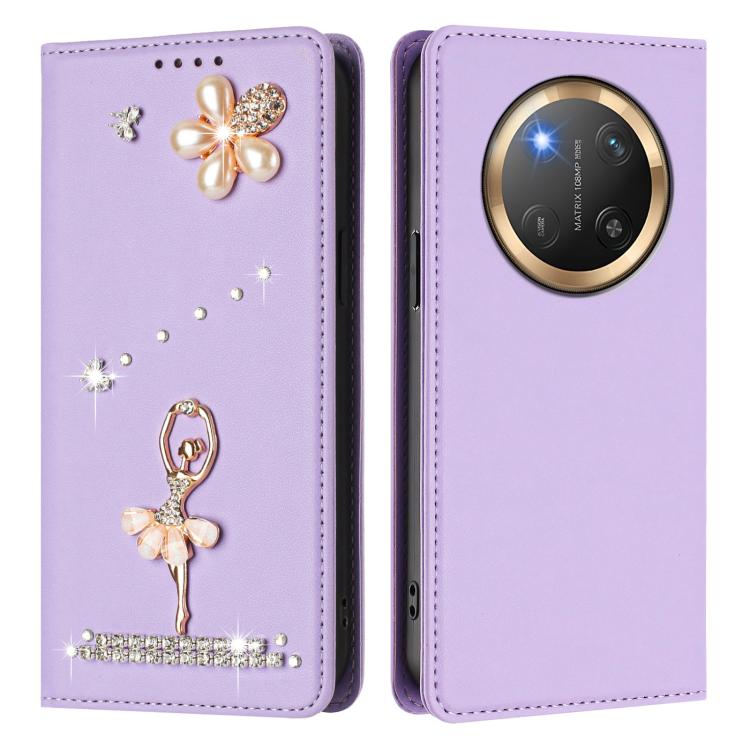 For Honor X9c 5G / Magic7 Lite 5G Ballet Girl Diamond Studded RFID Vegan Leather Phone Case