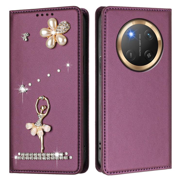For Honor X9c 5G / Magic7 Lite 5G Ballet Girl Diamond Studded RFID Vegan Leather Phone Case