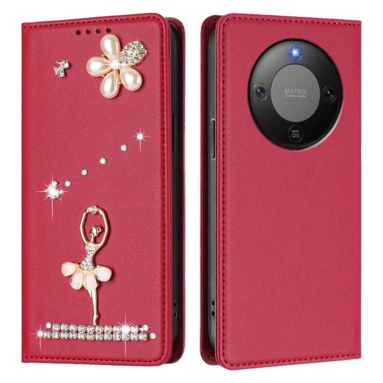 For Honor X9d 5G / Magic8 Lite 5G Ballet Girl Diamond Studded RFID Vegan Leather Phone Case