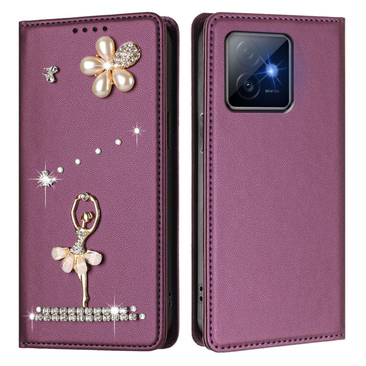 For Honor X60 GT 5G Ballet Girl Diamond Studded RFID Vegan Leather Phone Case