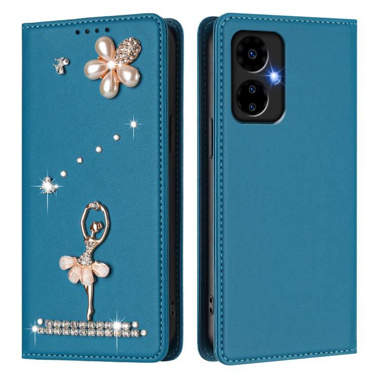 For Boost Mobile Celero 5G 2024 Ballet Girl Diamond Studded RFID Vegan Leather Phone Case