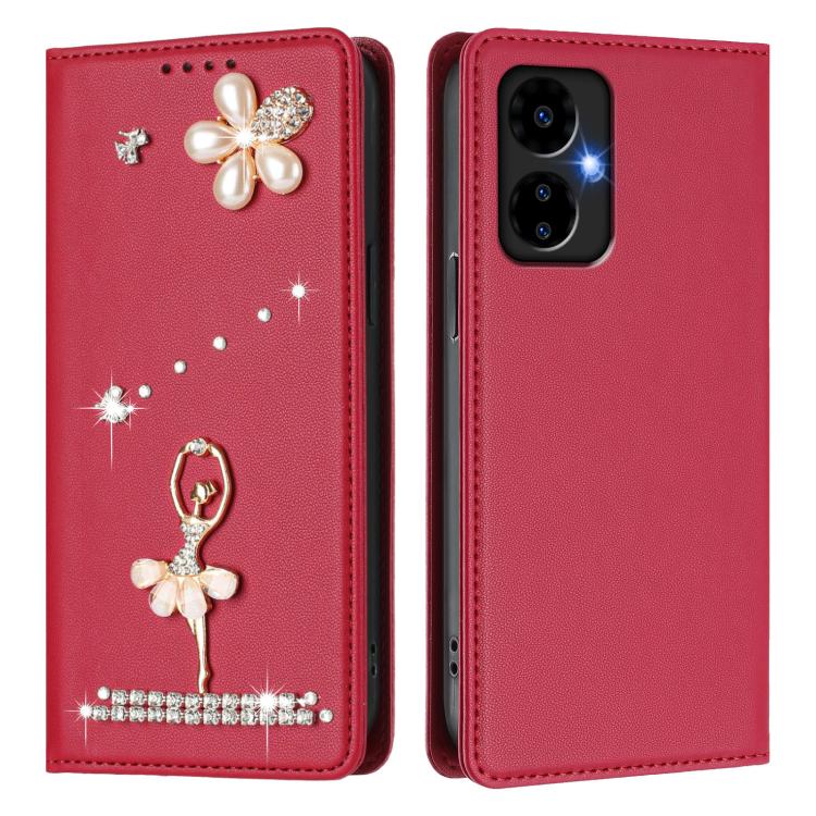 For Boost Mobile Celero 5G 2024 Ballet Girl Diamond Studded RFID Vegan Leather Phone Case