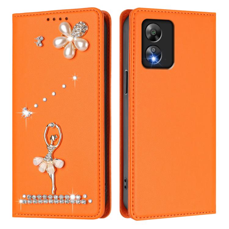 For Boost Mobile Celero 5G SC Ballet Girl Diamond Studded RFID Vegan Leather Phone Case