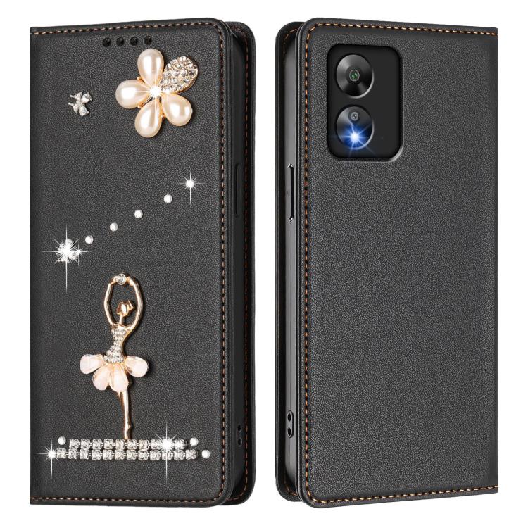 For Boost Mobile Celero 5G SC Ballet Girl Diamond Studded RFID Vegan Leather Phone Case